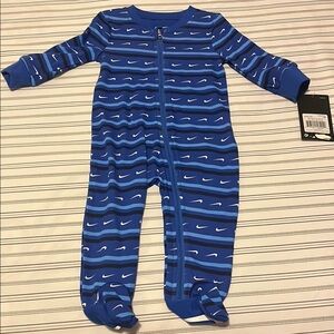 Nike Blue and White Footie One Piece with Stripes